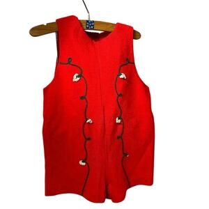 Vtg Infant Holiday Red "Thomas" overall Romper, 24 months embroidered design